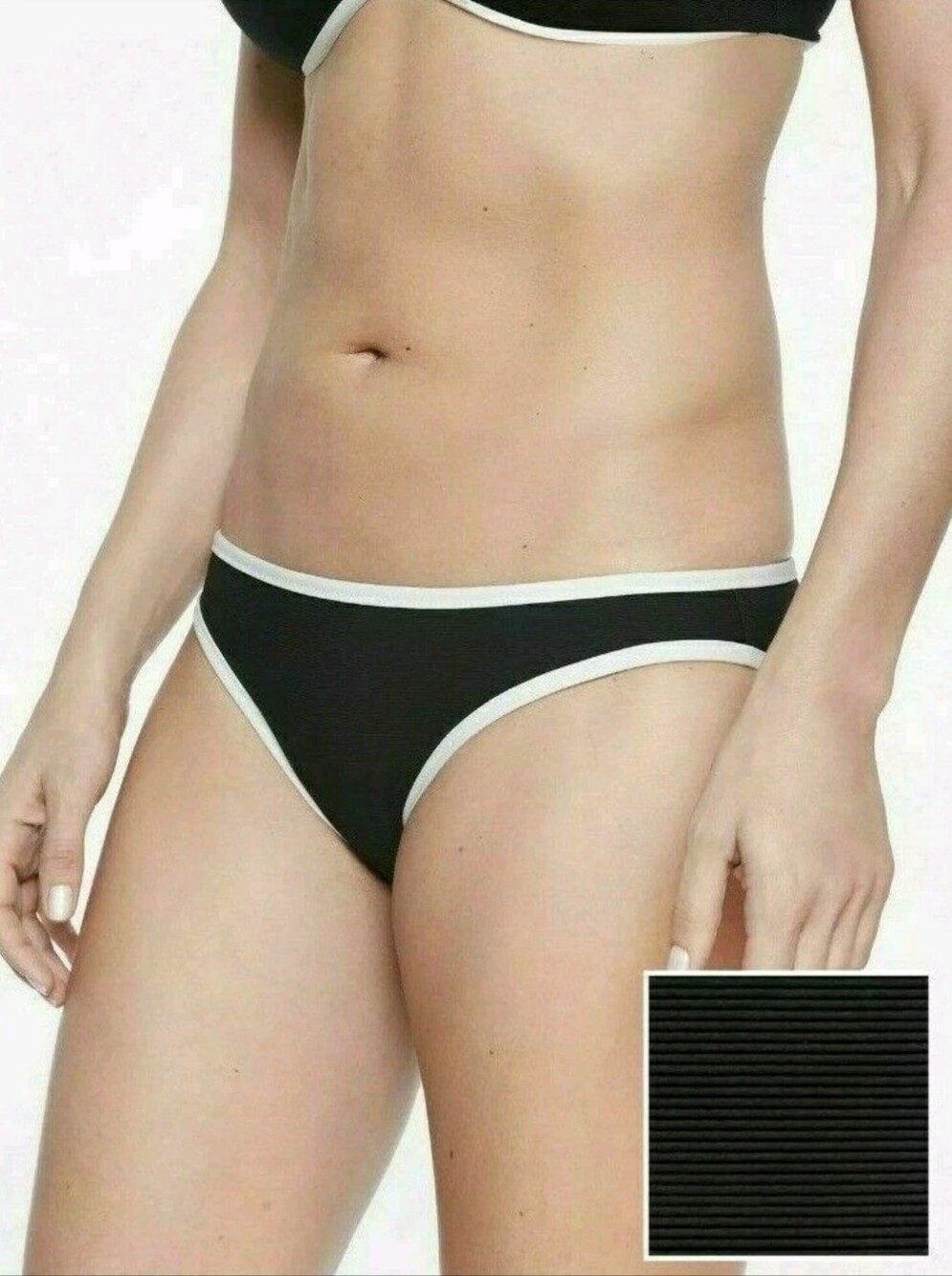 New Athleta black with white trim bikini swim bottoms Clean Girl NWT Sz L